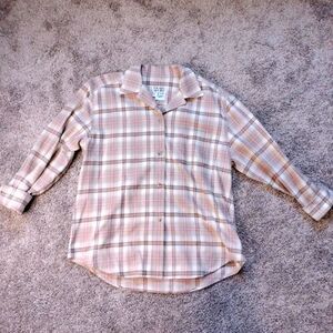 Women's Escada Sport Pink And Brown Plaid Flannel Button-Up Shirt Sz M